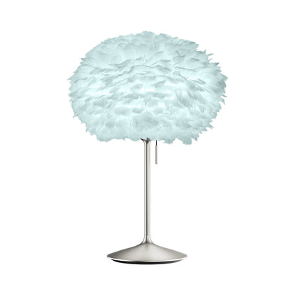 Eos Table Lamp in Brushed Steel/Light Blue.