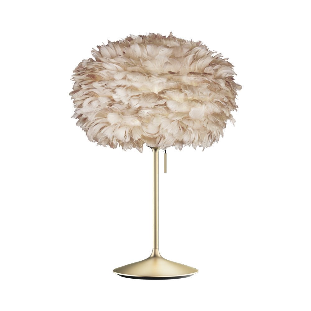 Eos Table Lamp in Brushed Brass/Light Brown.