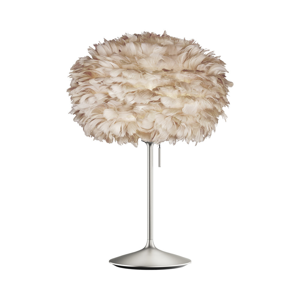 Eos Table Lamp in Brushed Steel/Light Brown.