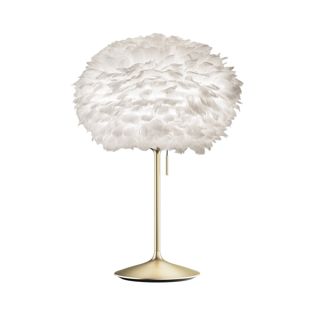 Eos Table Lamp in Brushed Brass/White.