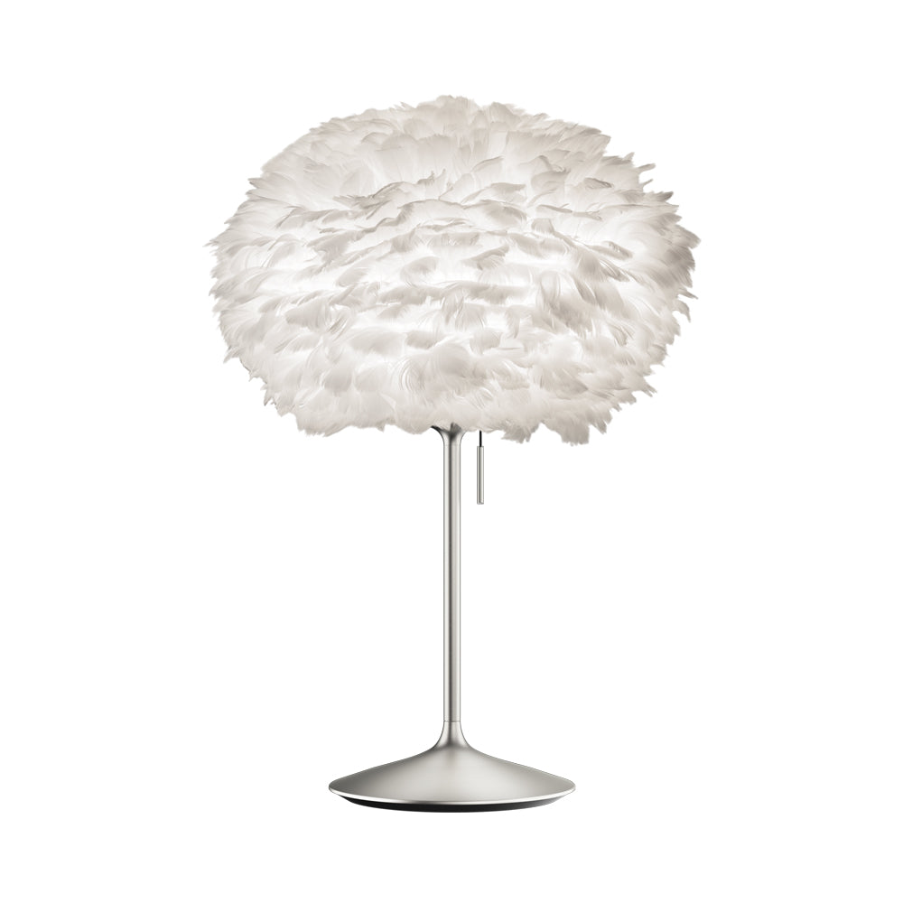 Eos Table Lamp in Brushed Steel/White.