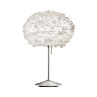 Eos Table Lamp in Brushed Steel/White.