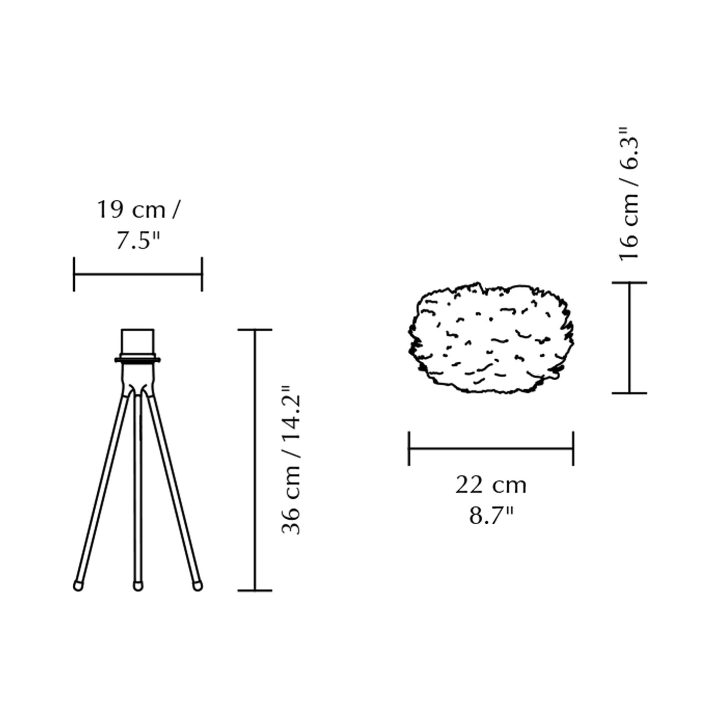Eos Tripod Table Lamp - line drawing.