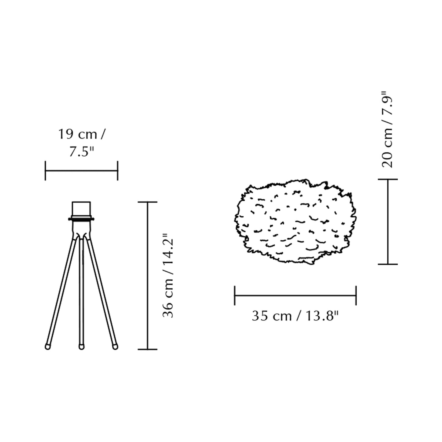 Eos Tripod Table Lamp - line drawing.