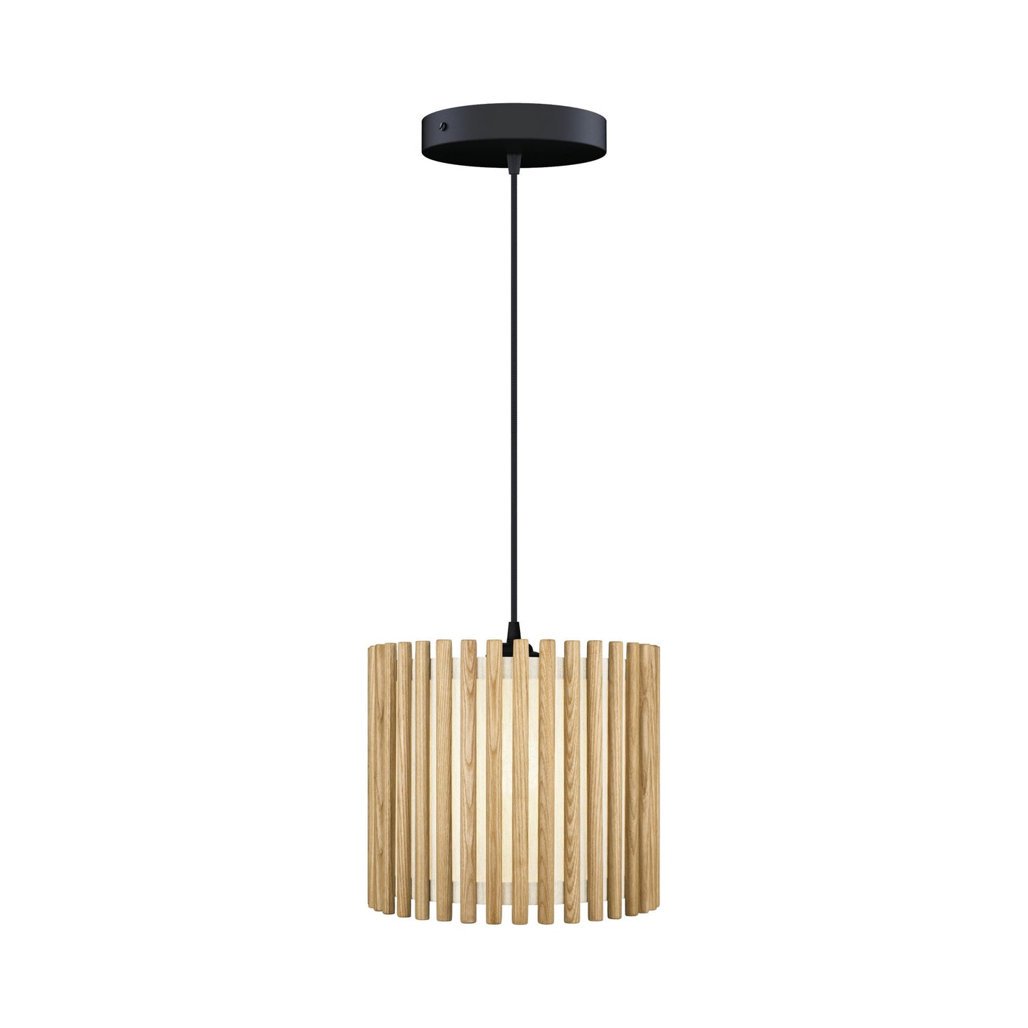 Komorebi Circle Pendant Light in Oak/Black (11.6-Inch).