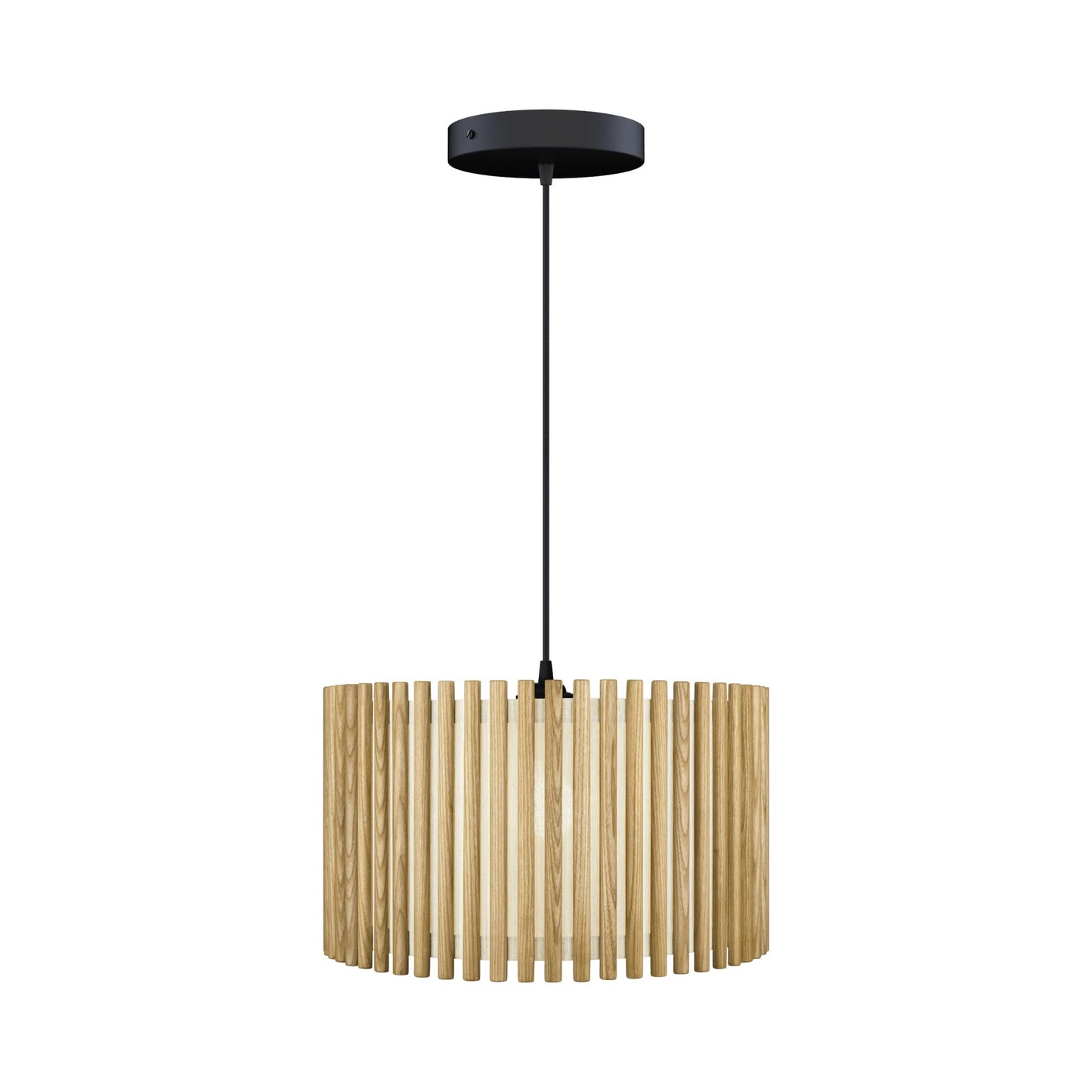 Komorebi Circle Pendant Light in Oak/Black (17.6-Inch).