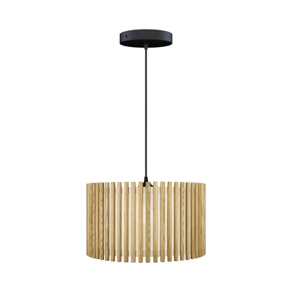 Komorebi Circle Pendant Light in Oak/Black (17.6-Inch).