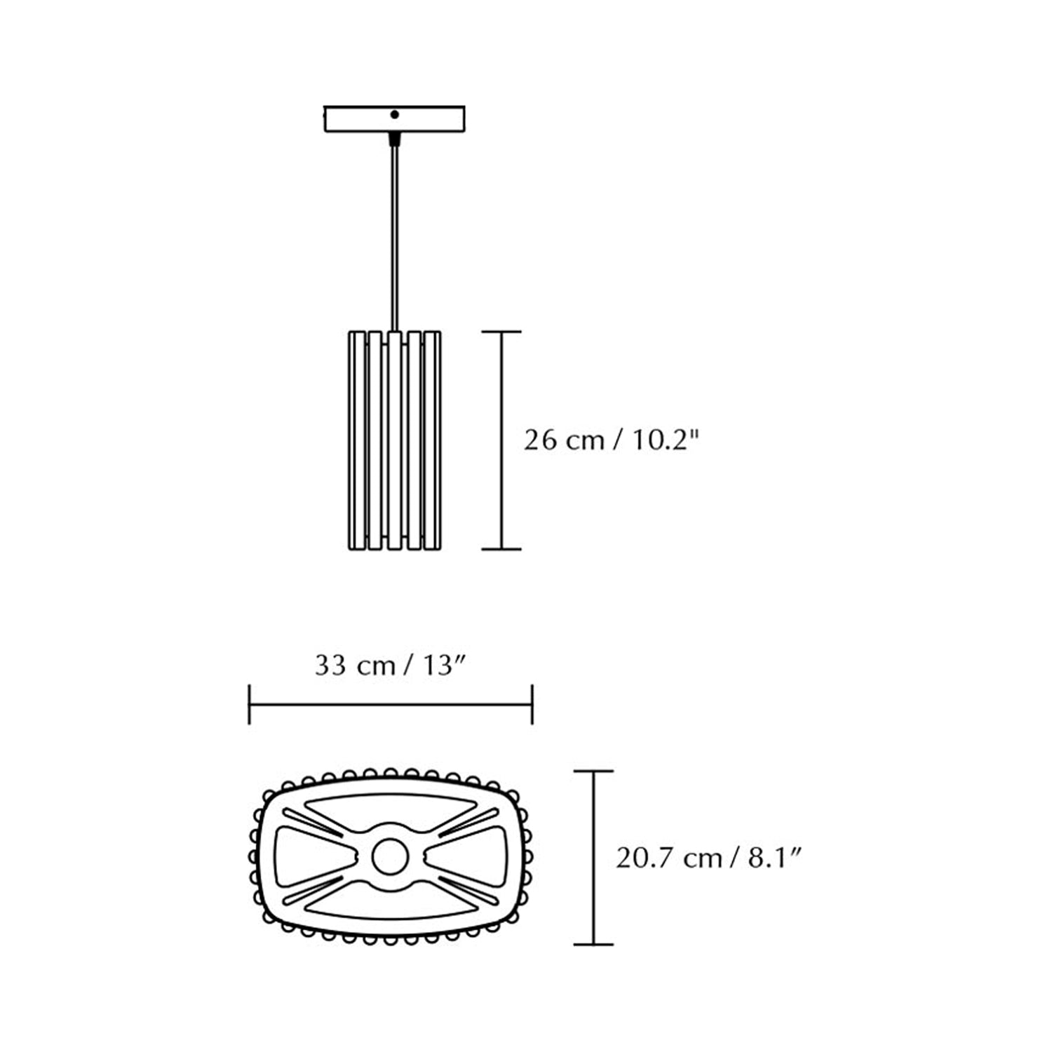 Komorebi Rectangular Pendant Light - line drawing.