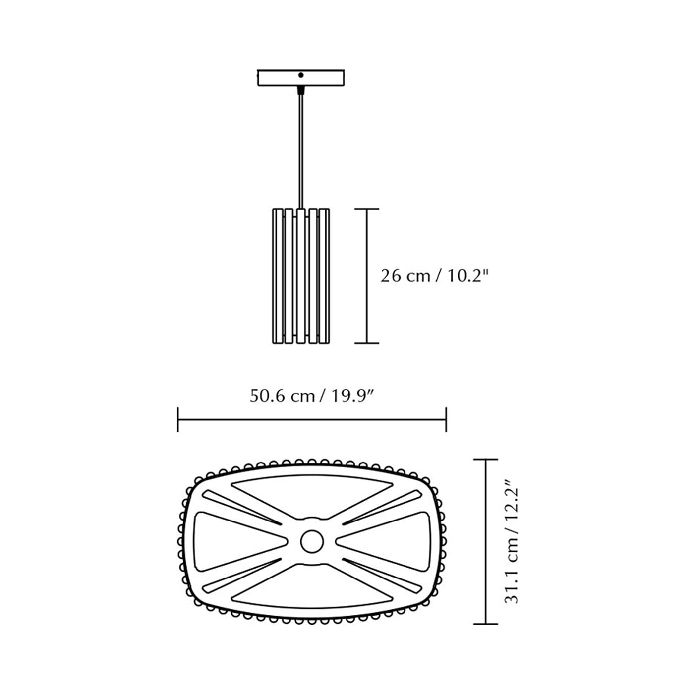 Komorebi Rectangular Pendant Light - line drawing.