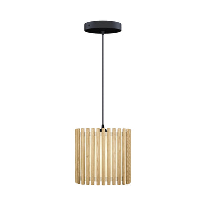 Komorebi Square Pendant Light in Oak/Black (11-Inch).