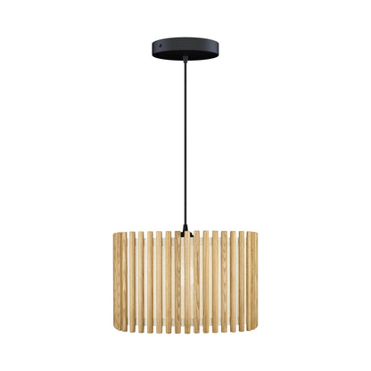 Komorebi Square Pendant Light in Oak/Black (16.1-Inch).