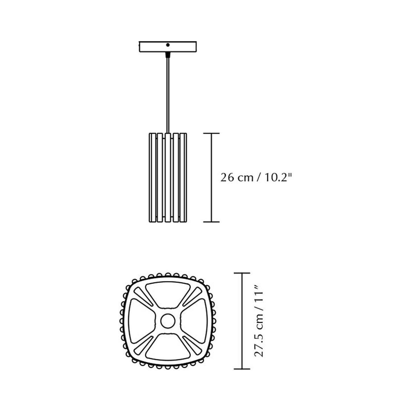 Komorebi Square Pendant Light - line drawing.