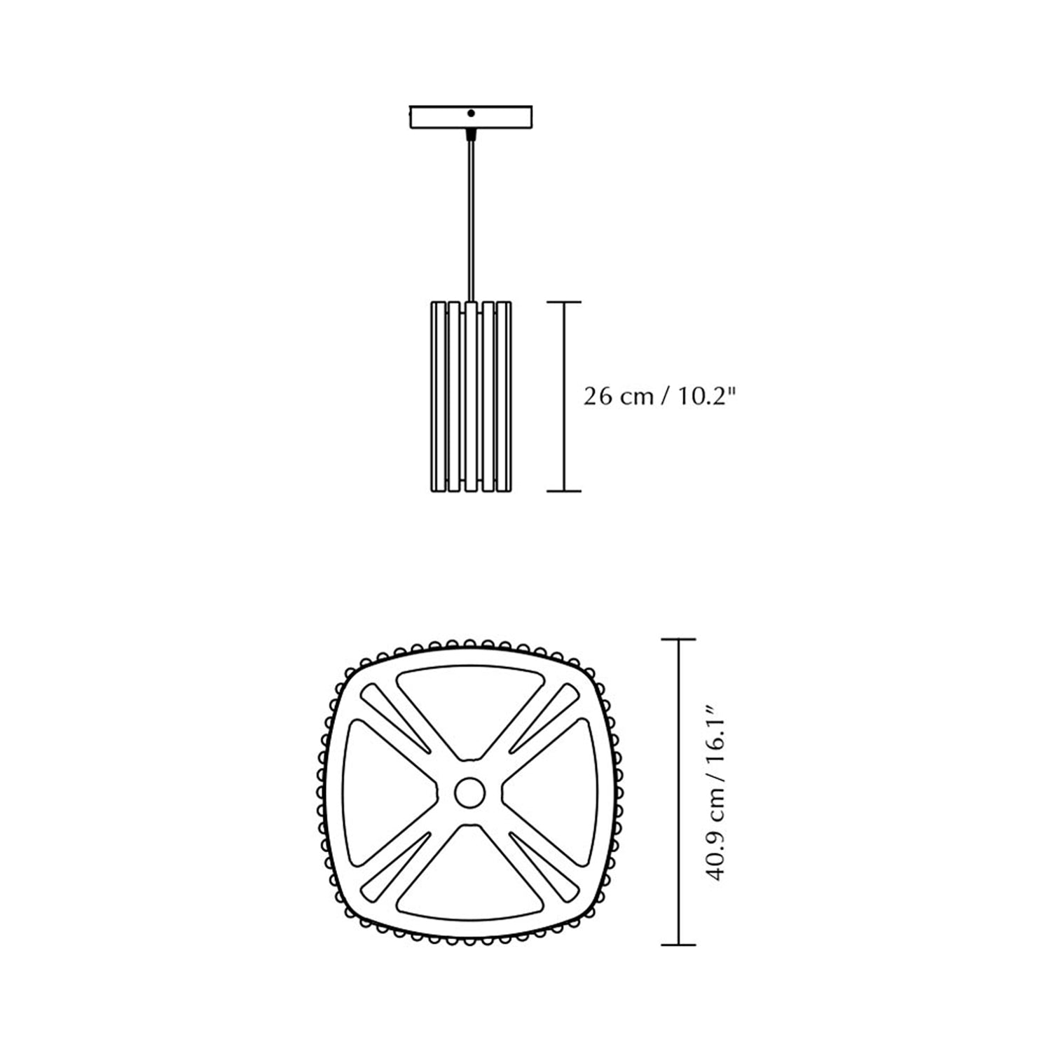 Komorebi Square Pendant Light - line drawing.