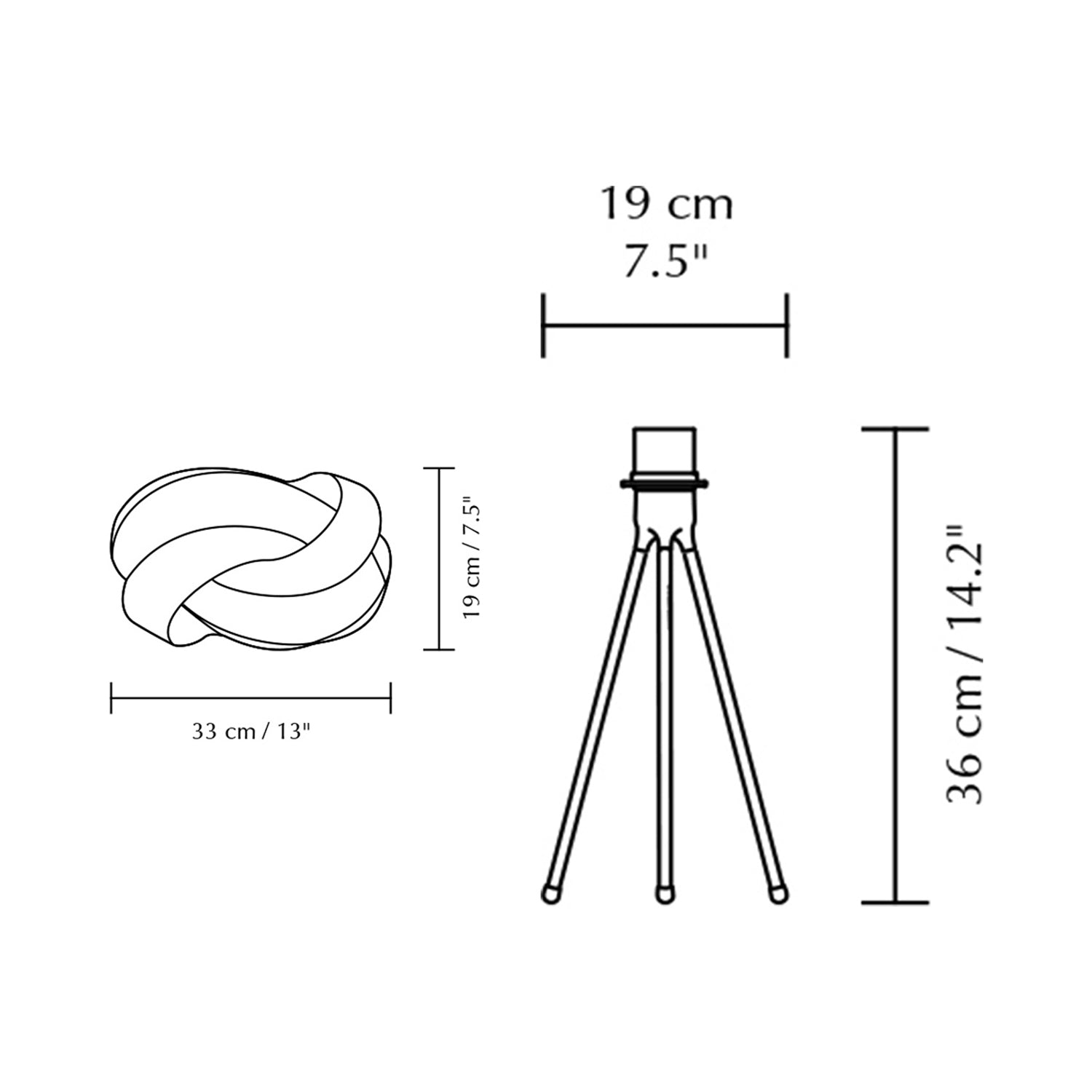 Ribbon Tripod Table Lamp - line drawing.