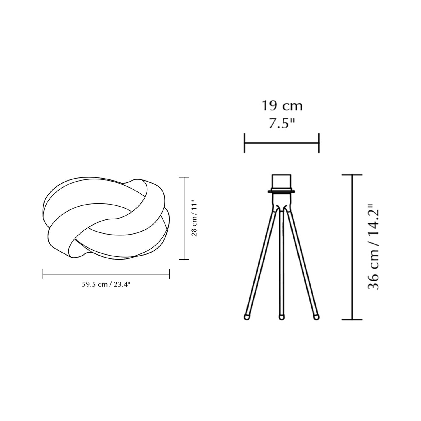 Ribbon Tripod Table Lamp - line drawing.