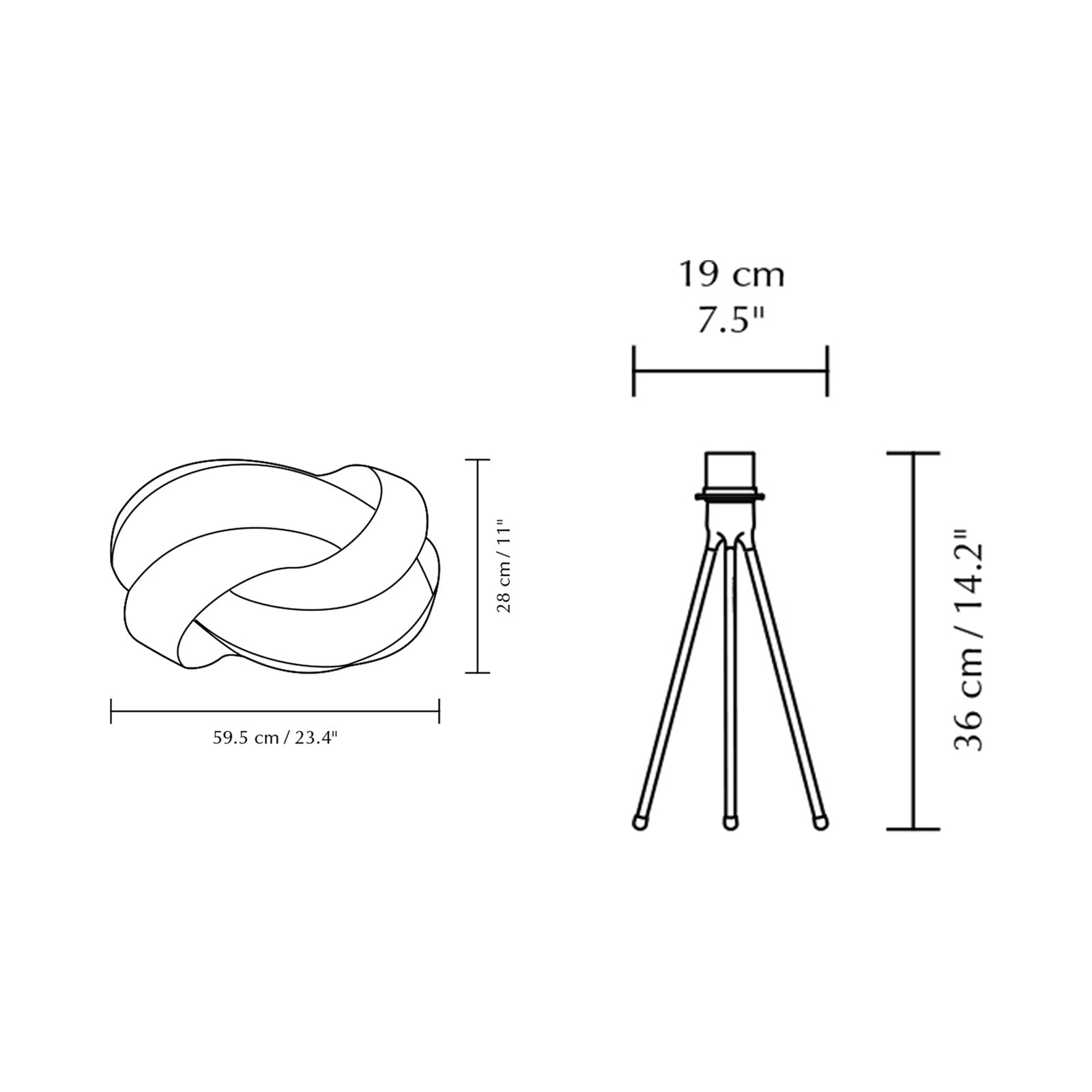 Ribbon Tripod Table Lamp - line drawing.