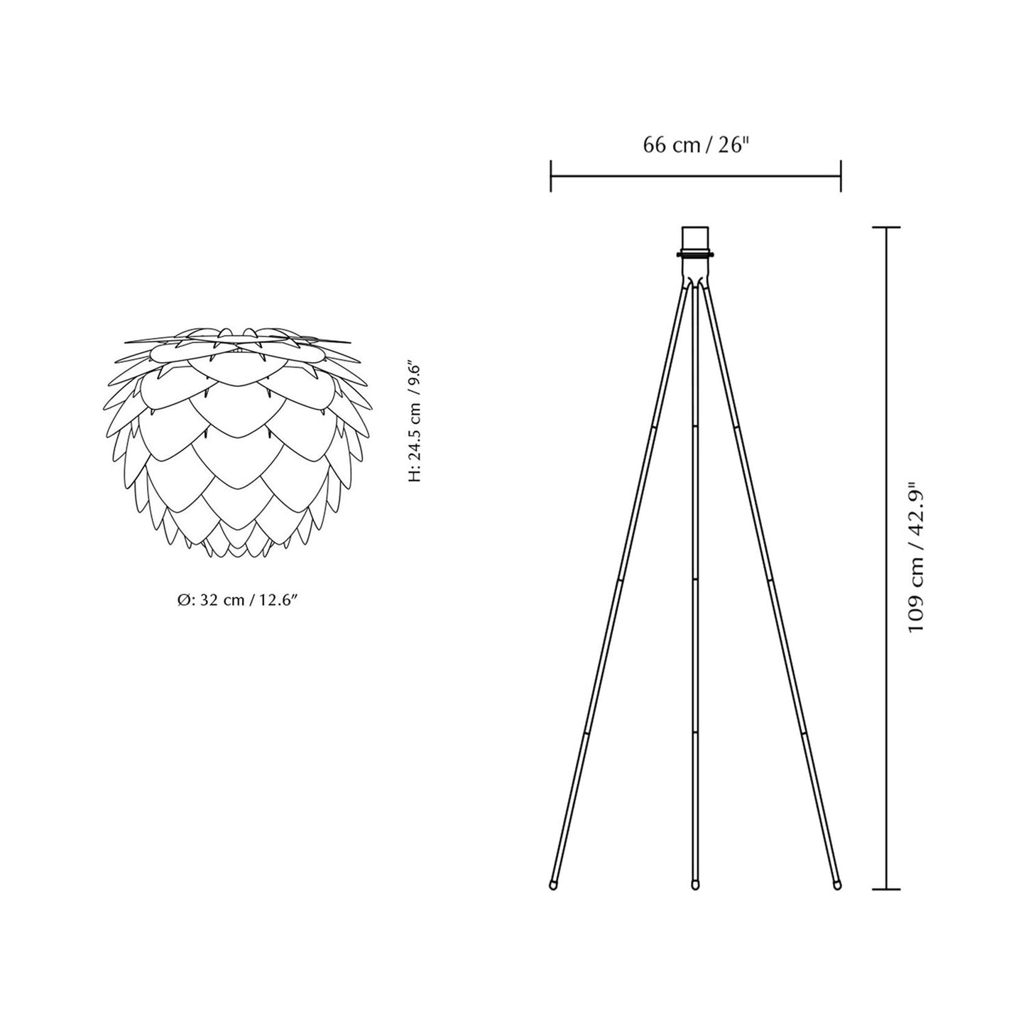 Silvia Tripod Floor Lamp - line drawing.
