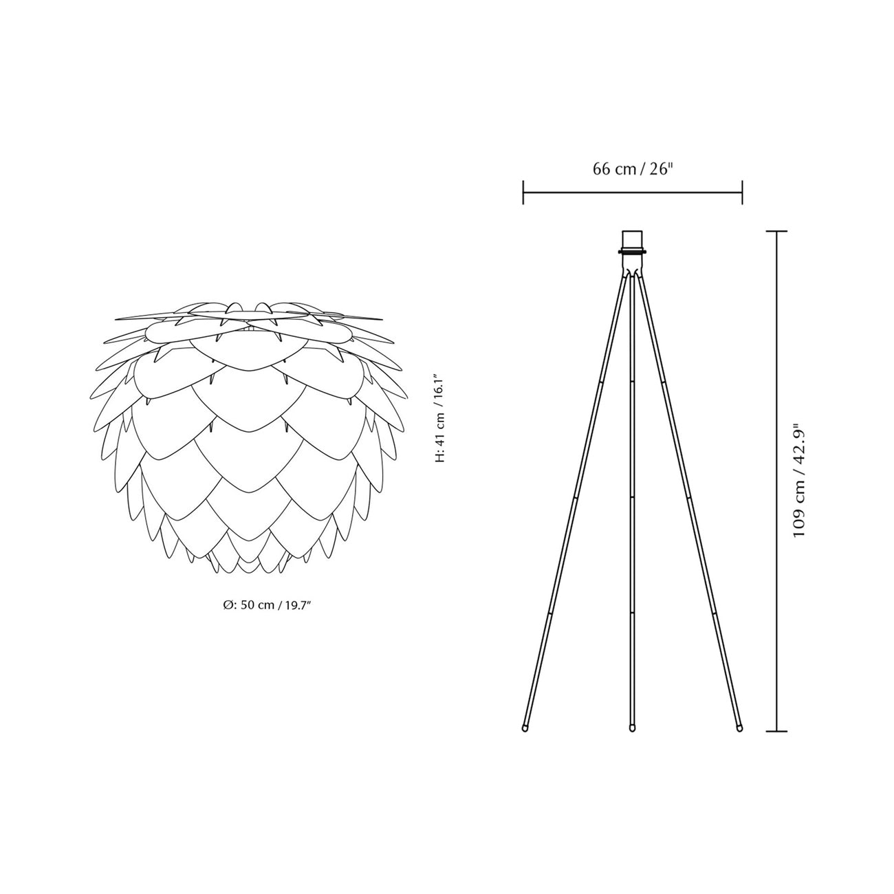 Silvia Tripod Floor Lamp - line drawing.