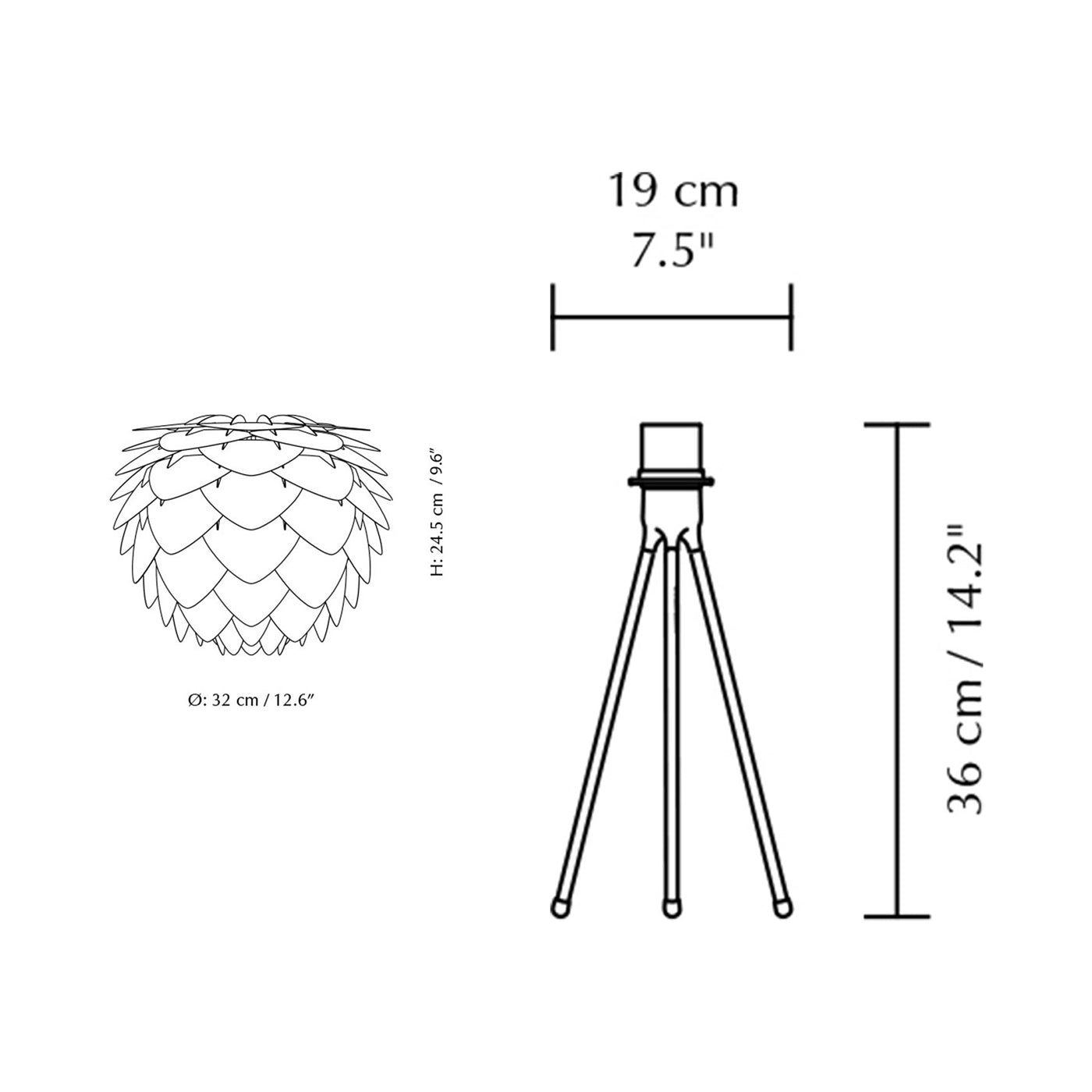 Silvia Tripod Table Lamp - line drawing.
