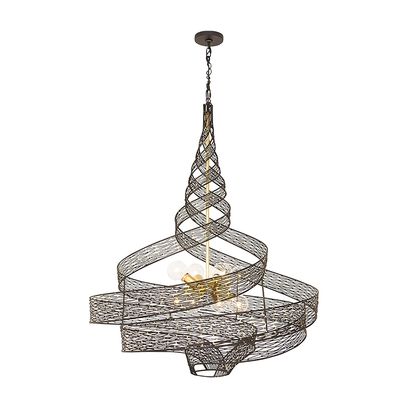 Flow Twist Pendant Light in Matte Black/French Gold (36-Inch).