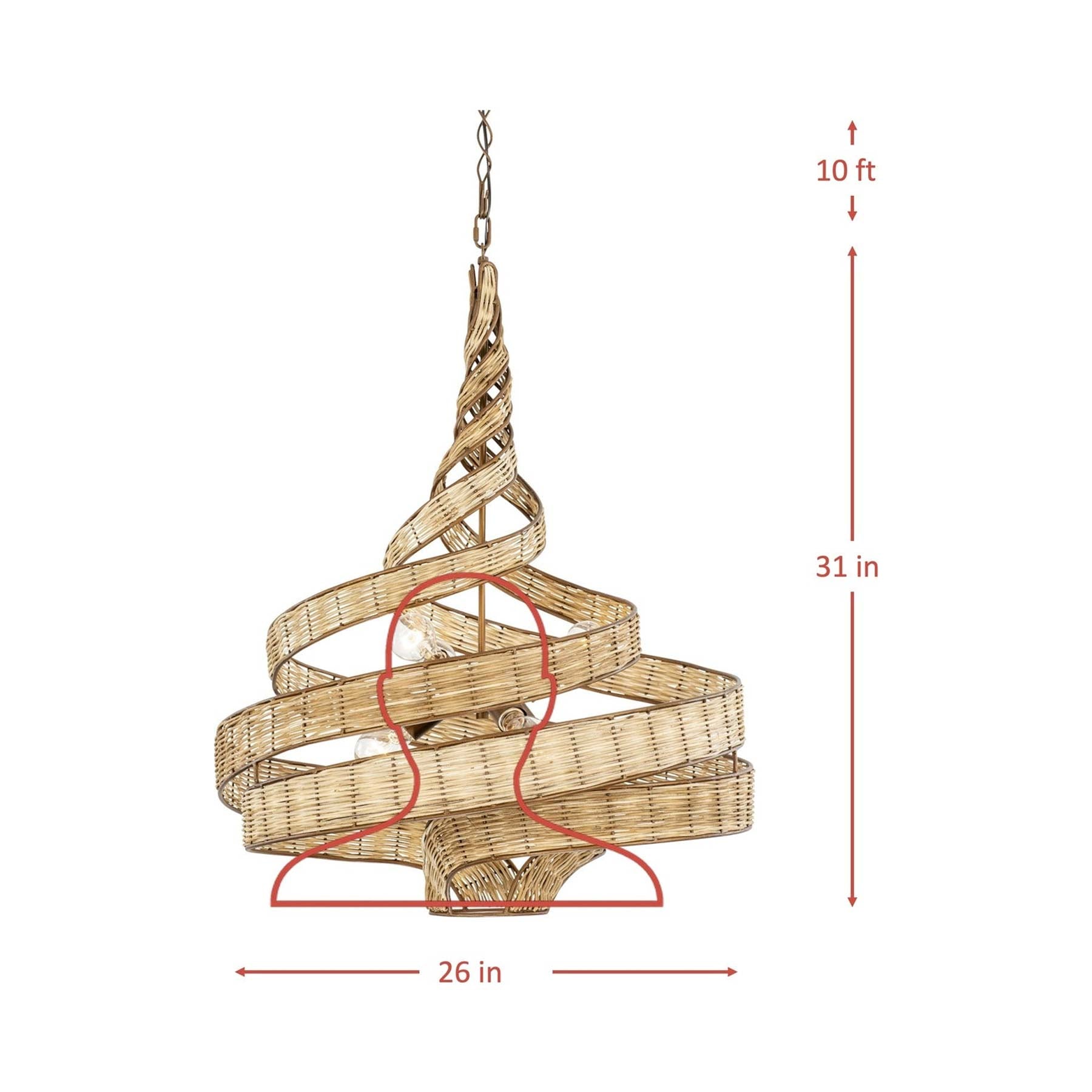 Flow Twist Pendant Light - line drawing.