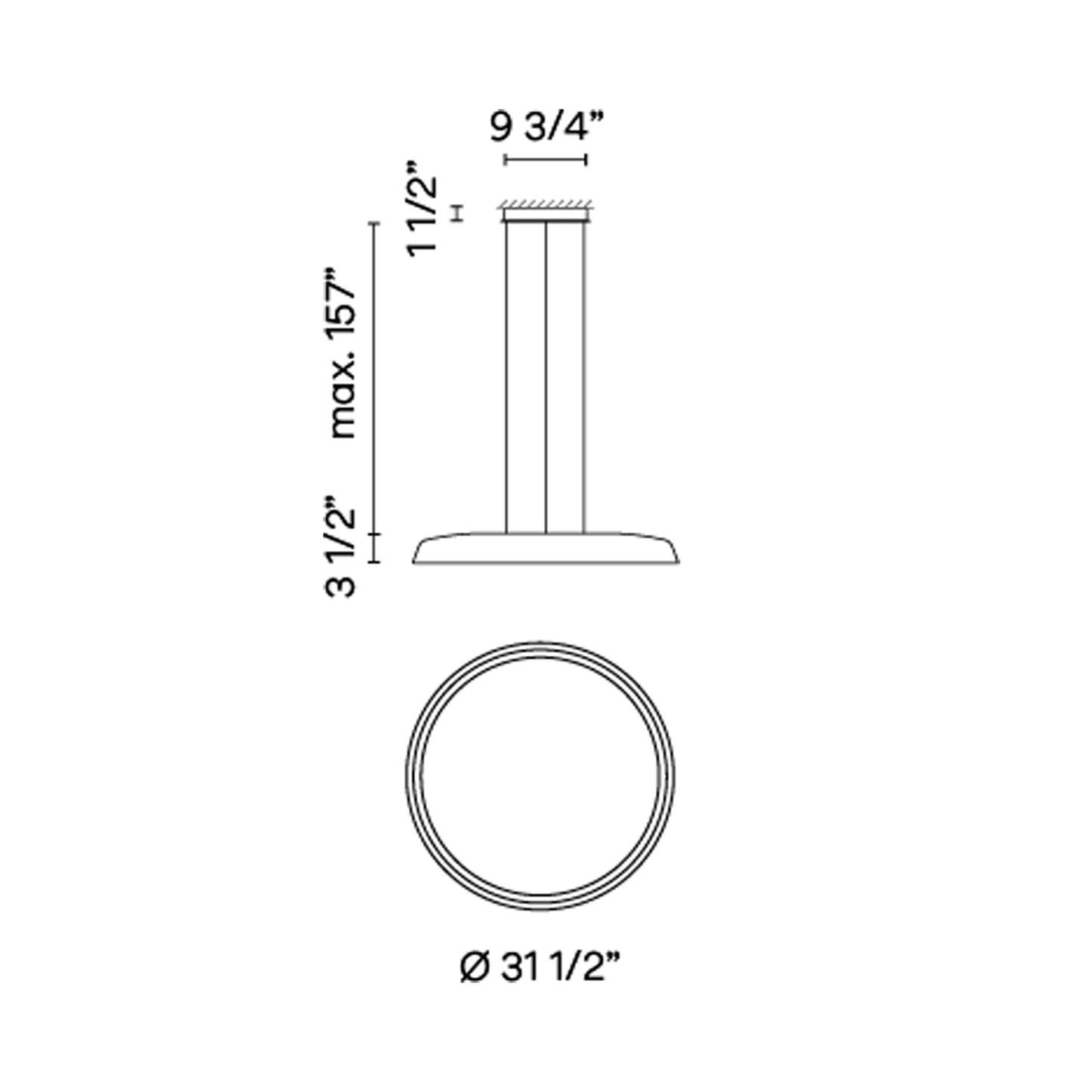 Bigger Flat LED Pendant Light - line drawing.