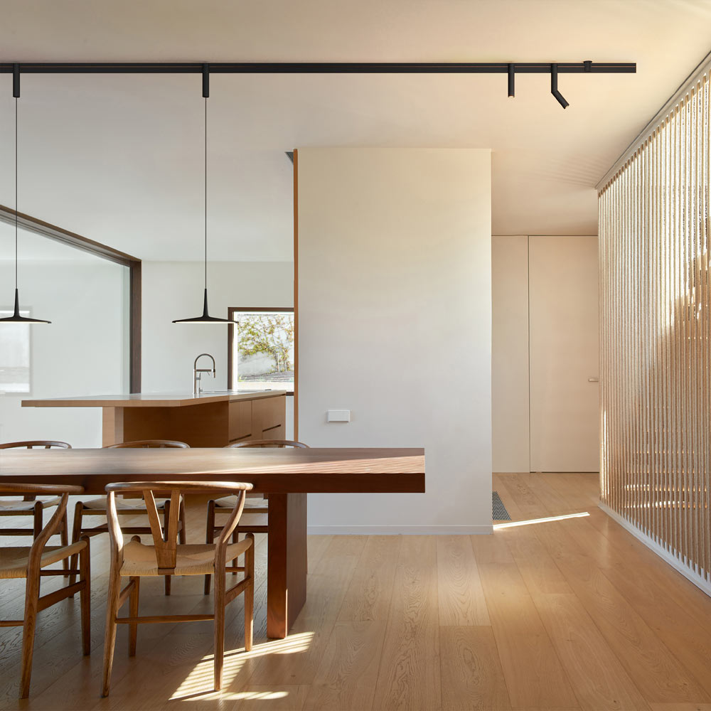 Bind LED Skan Track Pendant Light in dining room.