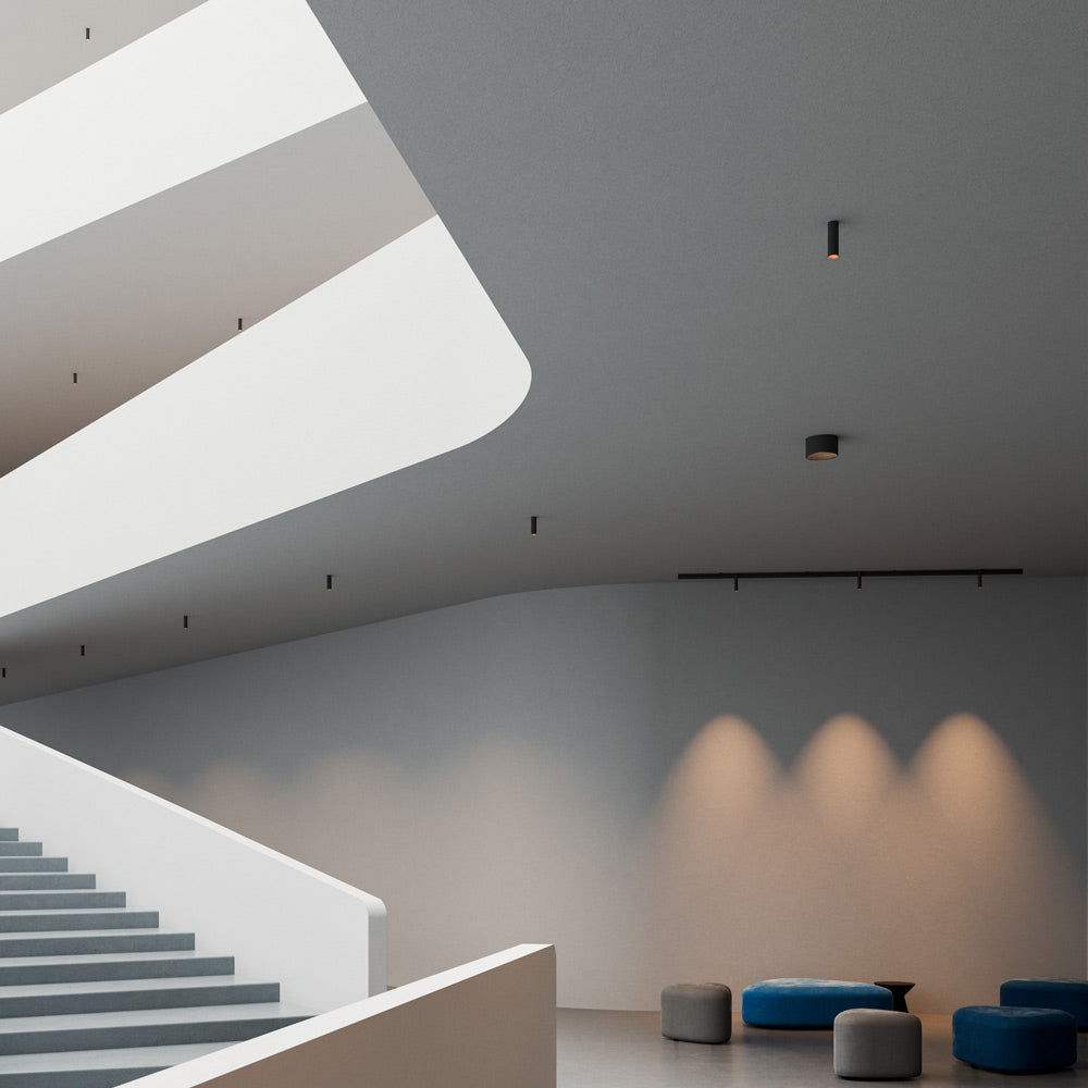 Bind Solo LED Round Flush Mount Ceiling Light in hallway.