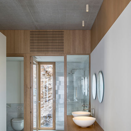 Bind Solo LED Tube Flush Mount Ceiling Light in bathroom.