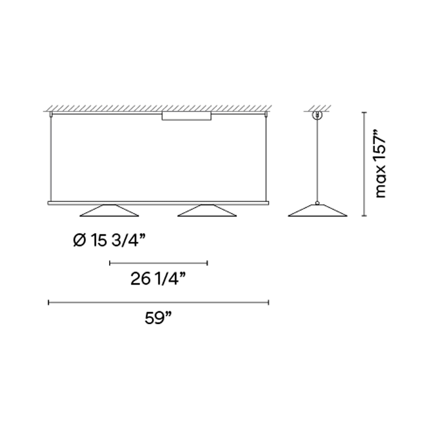 Circus Solo LED Close Proximity Linear Pendant Light - line drawing.