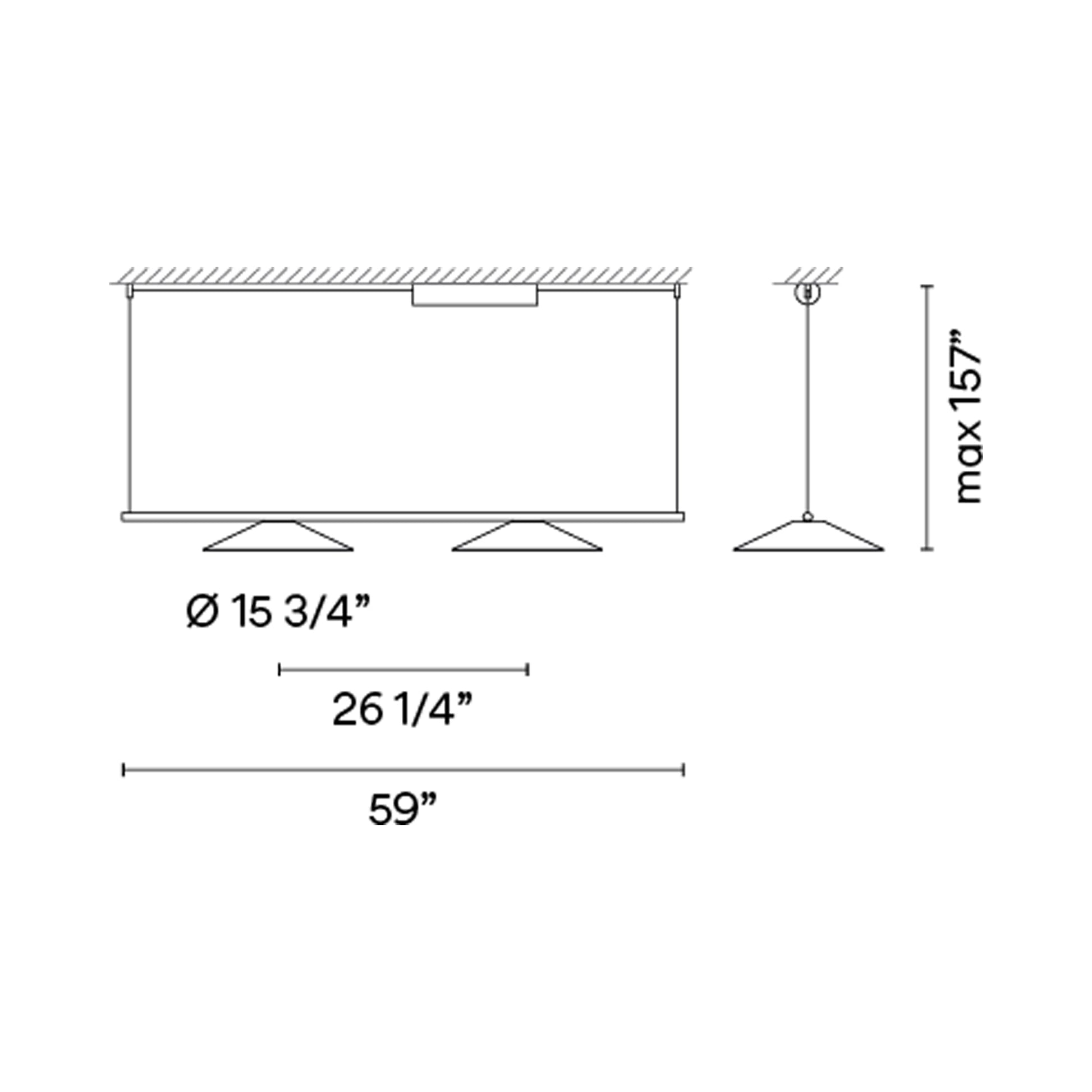 Circus Solo LED Close Proximity Linear Pendant Light - line drawing.