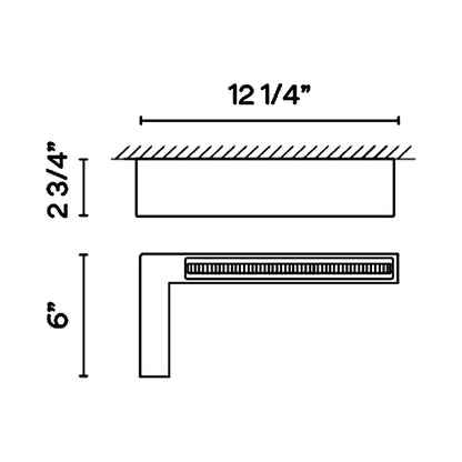 Offset LED Angular Linear High Comfort Flush Mount Ceiling Light - line drawing.