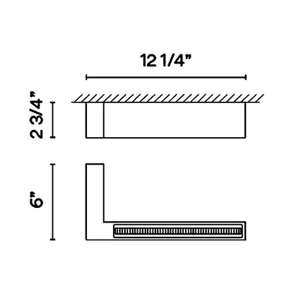 Offset LED Angular Linear High Comfort Flush Mount Ceiling Light - line drawing.