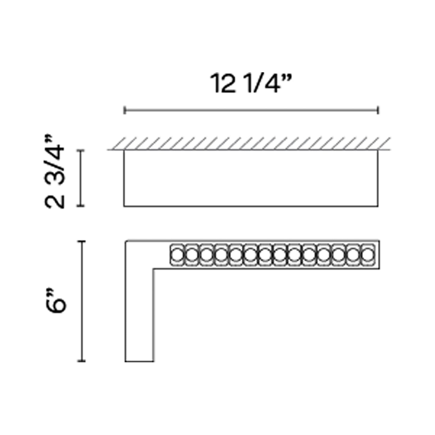 Offset LED Angular Linear High Efficiency Flush Mount Ceiling Light - line drawing.