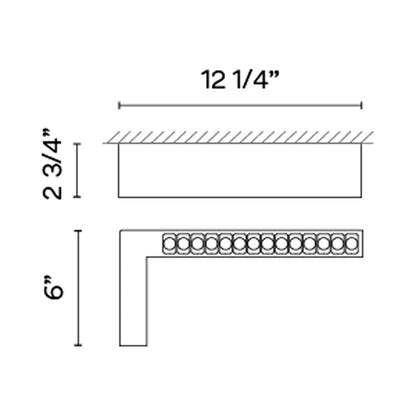Offset LED Angular Linear High Efficiency Flush Mount Ceiling Light - line drawing.