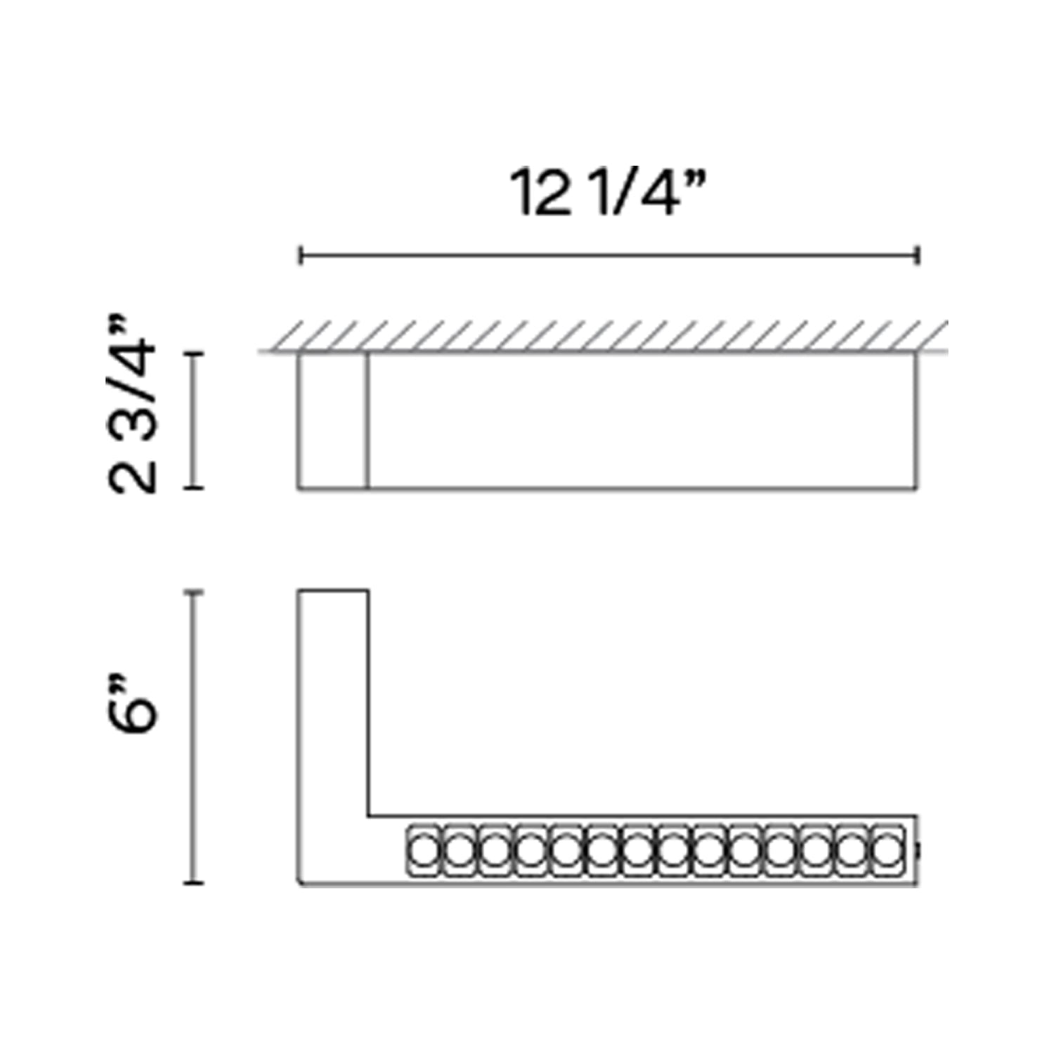 Offset LED Angular Linear High Efficiency Flush Mount Ceiling Light - line drawing.