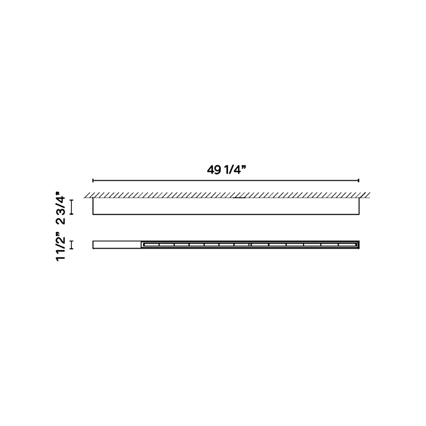 Offset LED Linear Flush Mount Ceiling Light - line drawing.