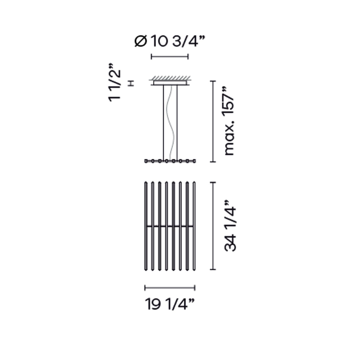 Rhythm Wood Horizontal LED Pendant Light - line drawing.