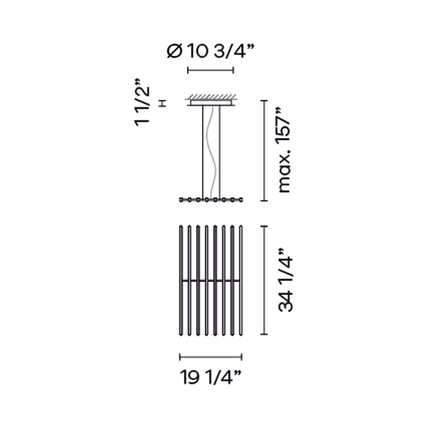 Rhythm Wood Horizontal LED Pendant Light - line drawing.