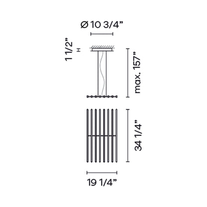 Rhythm Wood Horizontal LED Pendant Light - line drawing.