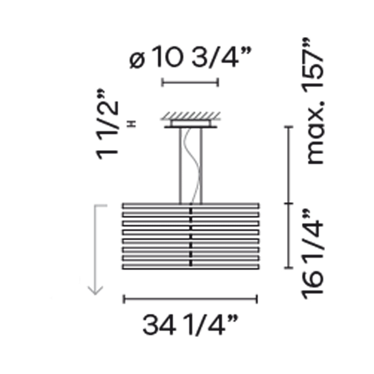 Rhythm Wood Vertical LED Downlight Pendant Light - line drawing.