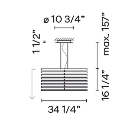 Rhythm Wood Vertical LED Downlight Pendant Light - line drawing.