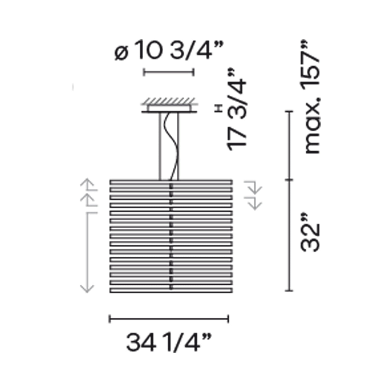 Rhythm Wood Vertical LED Pendant Light - line drawing.