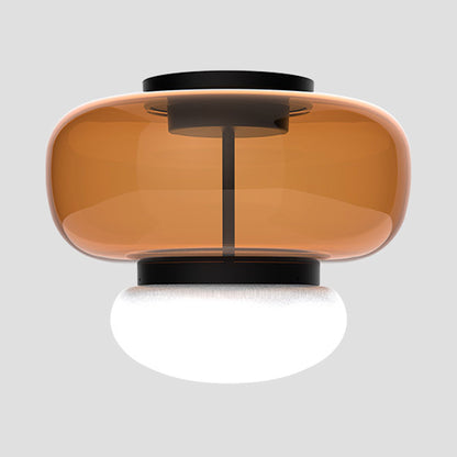 Faro LED Flush Mount Ceiling Light in Matt Black 2/Dark Amber White (11.5-Inch).