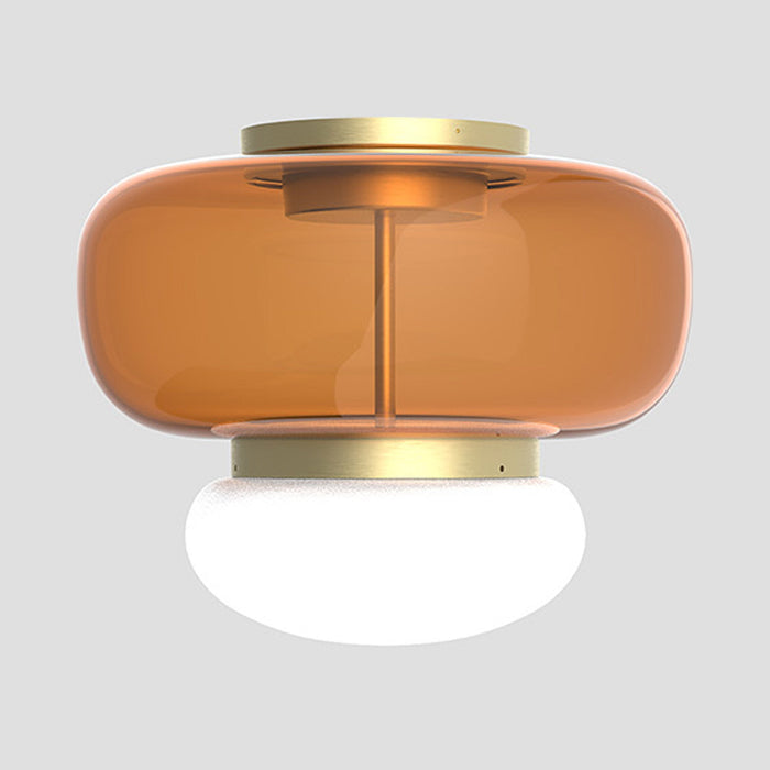 Faro LED Flush Mount Ceiling Light in Painted Brass/Dark Amber White (11.5-Inch).