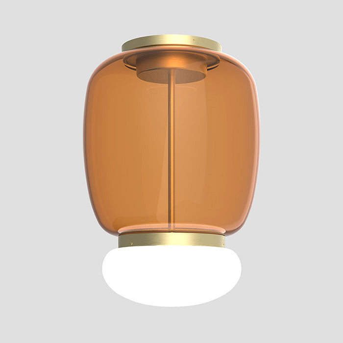 Faro LED Flush Mount Ceiling Light in Painted Brass/Dark Amber White (16.5-Inch).