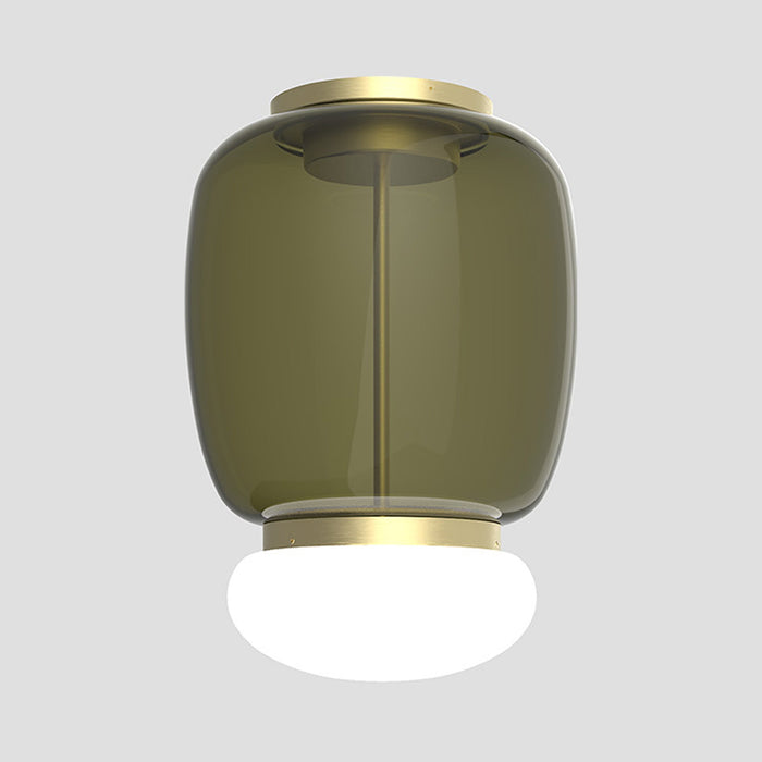 Faro LED Flush Mount Ceiling Light in Painted Brass/Old Green White (16.5-Inch).