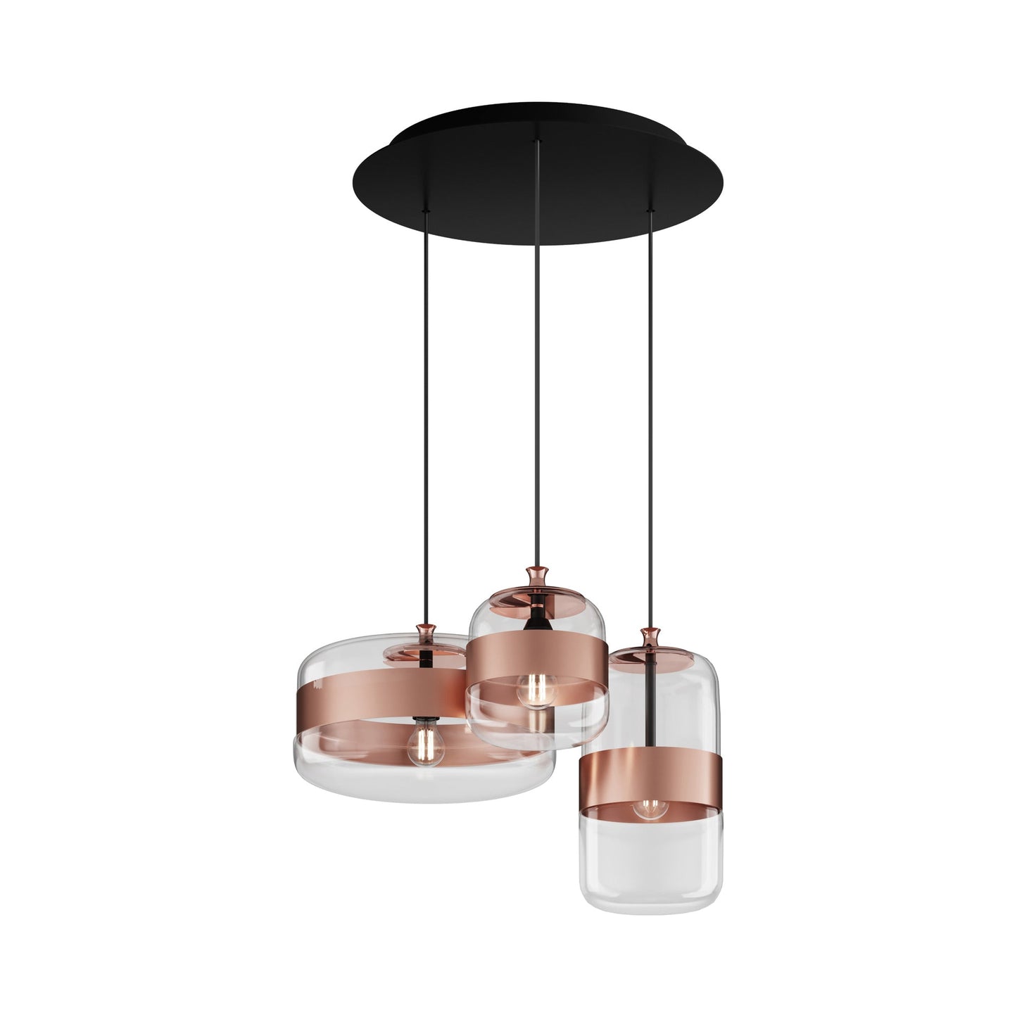Futura Multi Light Pendant Light in Rame/Nero/Crystal Copper.