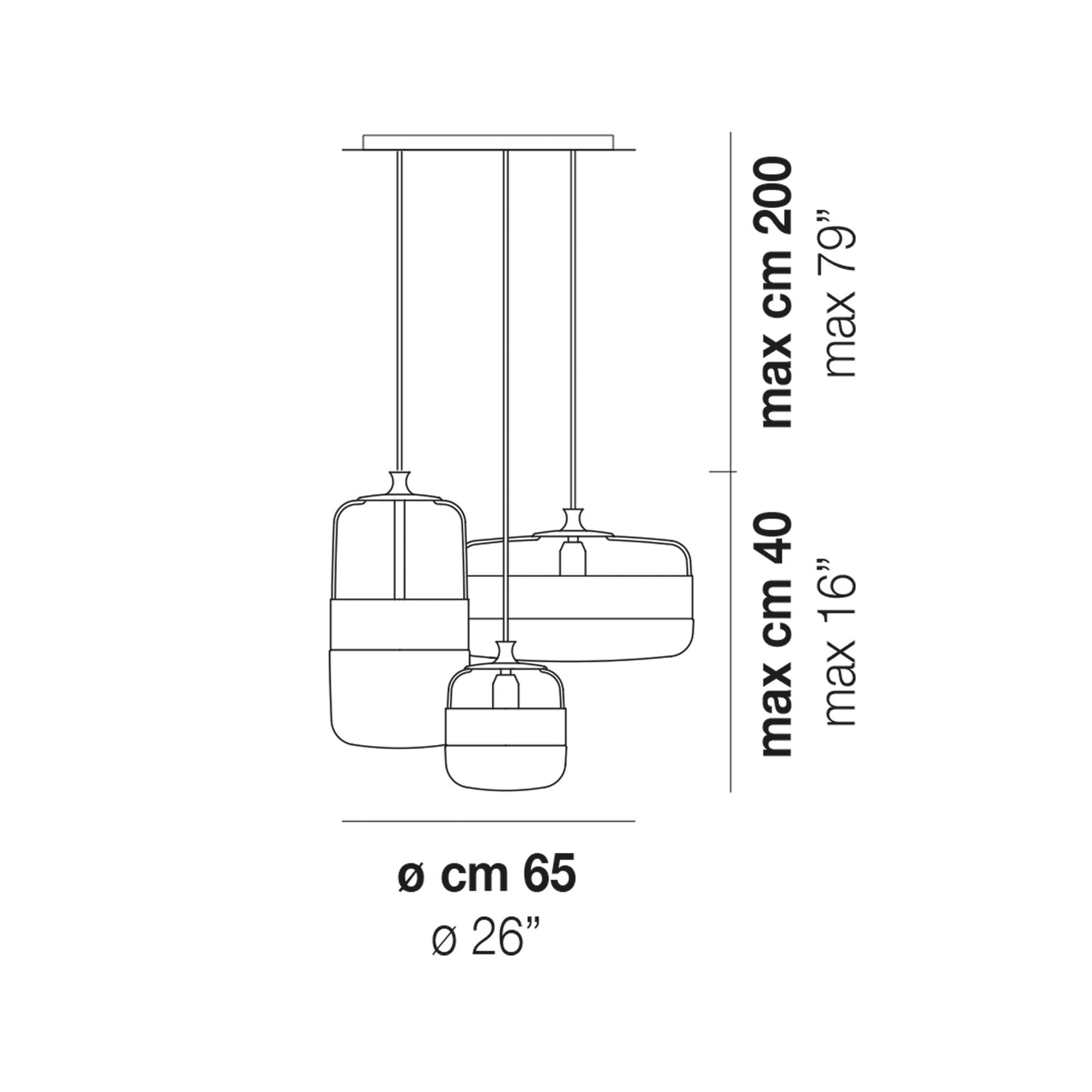 Futura Multi Light Pendant Light - line drawing.