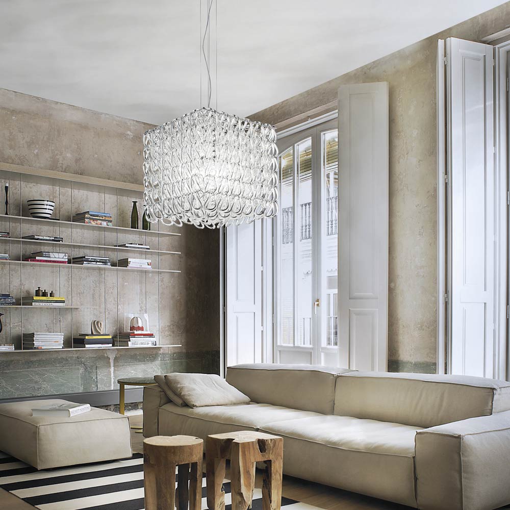 Giogali Cube Pendant Light in living room.